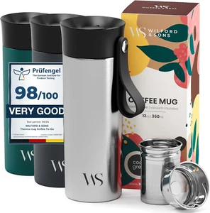 Tazza Termica Da Viaggio Termos Caffè Con Tracolla E Infusore per Tè | 360Ml The - Foto 1 di 12
