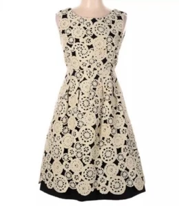 LELA ROSE Lace Dress, Size Small, Beige Black Pockets Retro Fit Flare USD$1100 - Bild 1 von 13
