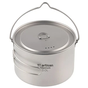 Outdoor Pure Titanium Folding Handle Suspensible Soup Pot Camping Cookware 2L - Picture 1 of 11