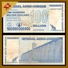 Zimbabwe 100 Billion Dollars Special Agro Cheque x 2 Pcs, 2008 Used (Cir), COA