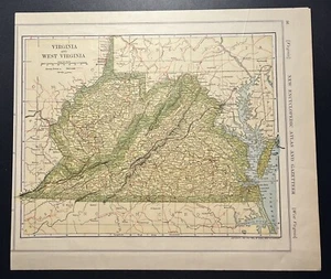 Antike VIRGINIA & WEST VIRGINIA Topographische ATLAS Karte 1907 Lexikon - Bild 1 von 1