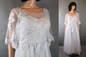 NWT Wedding Gown Sz L Silvery Gray Tulle Lace Satin Long Fairy Princess Dress - Picture 1 of 9