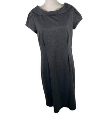 Jones New York Gray Herringbone Cowl Neck Cap Sleeve Knee-Length Sheath Dress 10 - Image 1 of 4