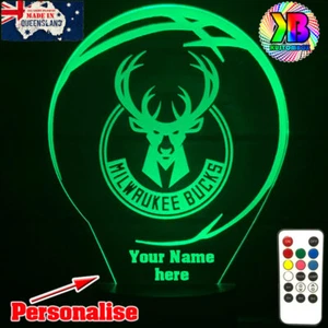 MILWAUKEE BUCKS BASKETBALL Personalised 3D LED Night Light 7 Colour Change Lamp - Picture 1 of 15