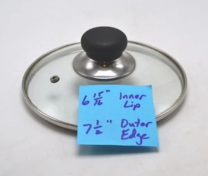 Glass Vented Pot Pan Lid 6-15/16" Inner Lip 7-1/2" Dia Stainless Black Handle - Picture 1 of 6