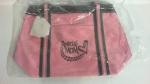 NEW - SMALL Tote Bag Nylon Canvas BROWN & PINK ( size 8in x 8in x 4 1/2 in ) - Picture 1 of 8
