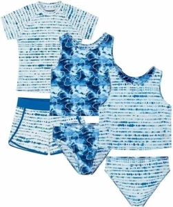 Eddie Bauer Youth Reversible 4-piece Swimsuit Set Blue White M 10/12 , L (14/16) - Picture 1 of 22