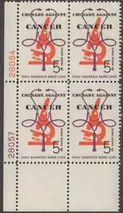 Scott # 1263 - US Plate Block Of 4 - Crusade Against Cancer - MNH - 1965 - Picture 1 of 1