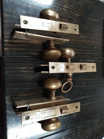 2 ANTIQUE P.F. CORBIN BRASS LOCK SET W/ SKELETON KEY~1 NORWAY 3 TOTAL WORKING Cover