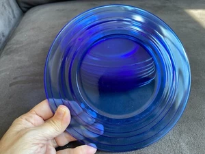 Vintage Hazel-Atlas 7” Glass Plates, Moderntone Cobalt Blue Depression set of 4 - Picture 1 of 3