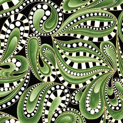 Cat-I-Tude 2 PurrFect Together Paisley Swirl Multi Green M/H Cotton Fabric 75cms - image 1 of 2