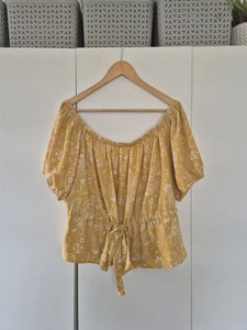 Primark UK 16 Mustard Yellow Paisley Bardot Peasant Top Boho Summer Holiday - Picture 1 of 3