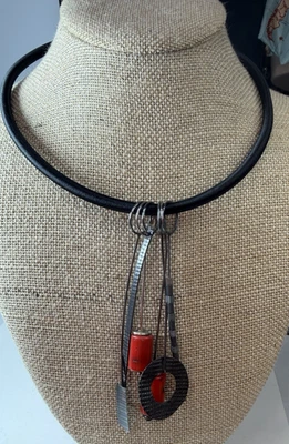 Gargantilha de borracha colar prata esterlina pingente borla arte para usar formas - Imagem 1 de 4