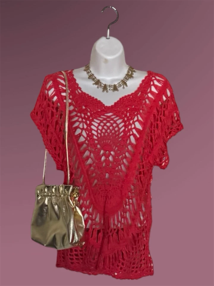 Encubrimiento Coral Cerise Boho Crochet, Playa/Vacaciones Foto 1 de 4