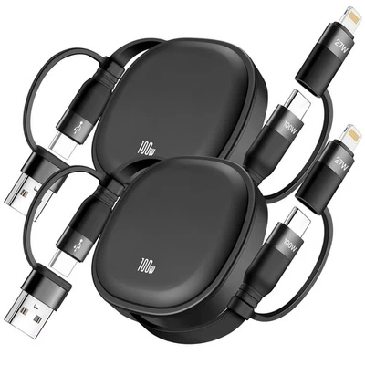 5 in1 Retractable USB Type C Cable 100W, 2Pack Multi Charging Cable 5A  (3.86ft) - Image 1 of 4