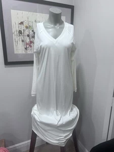 Hanro Pure Essence V-Neck Cotton Nightgown Off White Long.Sz. Sm. - Picture 1 of 6
