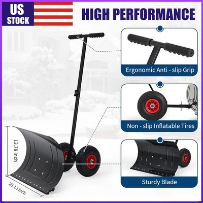 Snow Shovel with Wheels Durable Metal Snow Removal Pusher Plow for Driveway 29" - Image 1 of 4