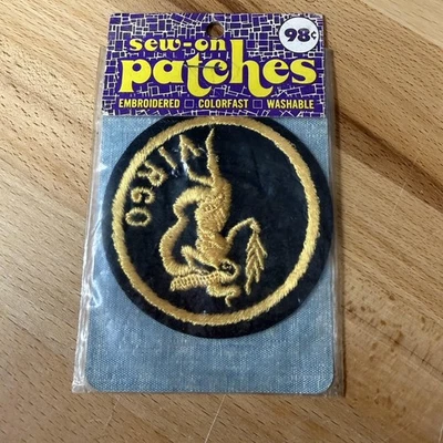 Vintage Virgo Zodiac Embroidered Sew-On Patch Round Black Gold Made in USA - Image 1 of 3