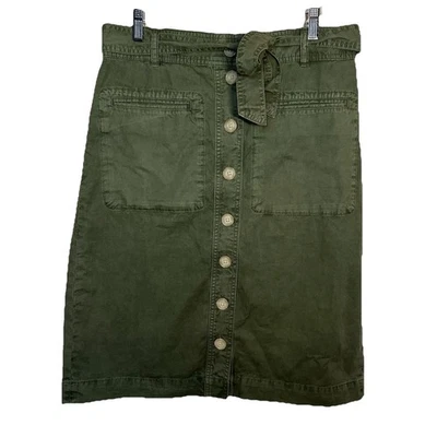 Saia Midi J Crew Utility Botão-Frente Cinto Tamanho 10L Alta Verde Oliva Fadiga - Imagem 1 de 4