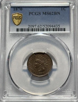 1870 centavo cabeça de índio PCGS MS62BN data escassa! - Imagem 1 de 4