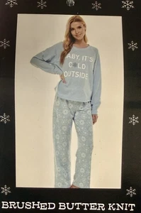 Merry Lane Damen Pyjama Set Brushed Butter Strick Hellblau Medium NEU - Bild 1 von 1