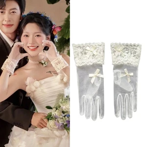 Gloves With Lace Accents Reusable Mesh Wedding Handwear - Picture 1 of 8