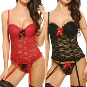 Women's Sexy-Lingerie Set Corset Girdle Waist Garter Belt Sleepwear Underwear US - Picture 1 of 23