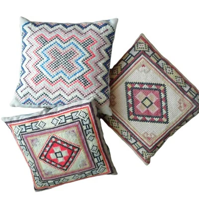 3 Almohadas Árabes Persa Turco Gitano Decoración Cuadradas Geométricas Cruz Punto Foto 1 de 4