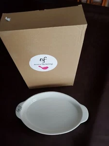 Nora Fleming RETIRED OVAL BAKER BW01 Pearl Dot Stoneware Platter brand new w/box - Picture 1 of 4