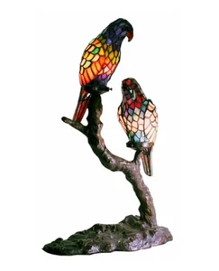 Tiffany Style Exotic Bird Lamp Glass Stained Table Lover Accent Light Gift Watch - Picture 1 of 3