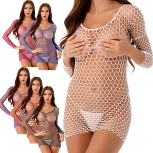 Womens Fishnet Babydoll T-shirt Tops See Through Bodystocking Lingerie Nightwear - Picture 1 of 58