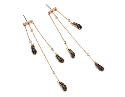 Brincos perfurados de penas com lustre impertinente de cristal Swarovski, ouro rosa 5497873 - Imagem 1 de 4