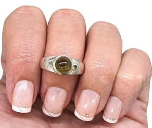 Green Tourmaline & Tsavorite Ring, 2 sizes, Sterling Silver, Verdelite Gemstone - Bild 1 von 10