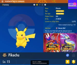 Pokemon Scarlet/Violet ✨SHINY PIKACHU Lv.15 Timid 6IV w/ Masterball FAST SEND! - Picture 1 of 3