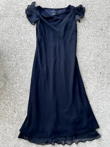 Jones New York Black Cocktail Dress Draped Neck Silk Flutter Sleeves Sz 10 Lined - Picture 1 of 12