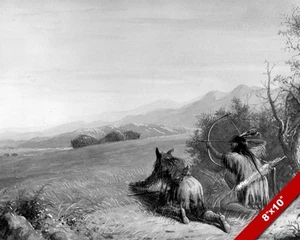 NATIVE AMERICAN INDIANS HUNTING BUFFALO  PAINTING ART REAL CANVAS PRINT - Picture 1 of 1