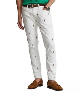 Polo Ralph Lauren Sullivan Slim-Fit ALLOVER Polo Pony MEN Zip-Fly White Jean SEE - Picture 1 of 21
