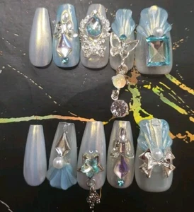 Handmade Hard Gel Medium Length Coffin Press On Nails Size Large - Picture 1 of 6