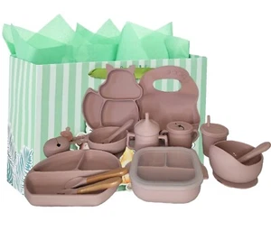 15pcs/ silicon baby feeding set Bowl Plate spoon forks sippy cup bib pacifier - Picture 1 of 15