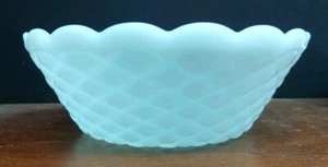 Vintage White Milk Glass Fruit Bowl, Scalloped and Weaved Pattern 9.5" - Picture 1 of 11