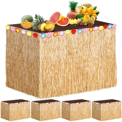 ADXCO 5 Packs Hawaiian Luau Grass Table Skirt 108 x 30 Inch Tropical Hibiscus... - Image 1 of 4