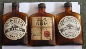 Three Vintage Small Glass Bottles Whisky Brandy and Rum - Picture 1 of 1