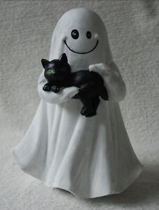Halloween Tk Maxx White Cheeky Ghost Petting Black Cat Ornaments 25cm