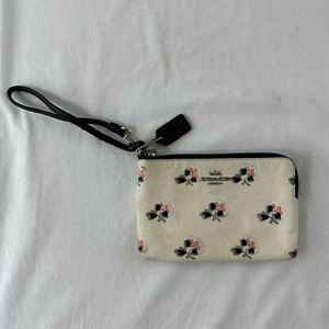 Coach Corner Zip Bramble Rose Wristlet Wallet Pink Gray Cream Leather W Hang Tag - Picture 1 of 14