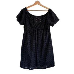 LA BLANCA BY ROD BEATTIE BLACK BOHO MINI DRESS COVER UP WOMENS LARGE - Picture 1 of 5