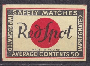 POLAND 1956 Matchbox Label Export - Cat.E#046c. Red Spot, MADE IN POLAND AC50. - Picture 1 of 1