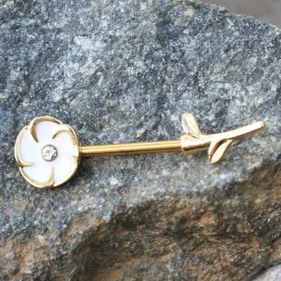 PAR de Barra de Pezón Flor Blanca Dulce Chapada en Oro Foto 1 de 3