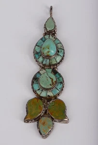 Vintage Tibetan 925 Sterling Silver Turquoise Inlay Pendant 55.6g - Picture 1 of 10