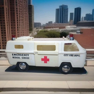 Vintage Processed Plastics 11"  VW Ambulance Fire Dept. USA White Volkswagen Bus - Picture 1 of 17