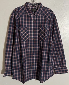 Pendleton Frontier Shirt Mens Large Red Blue Plaid Western Pearl Flap Pocket EUC - Picture 1 of 4